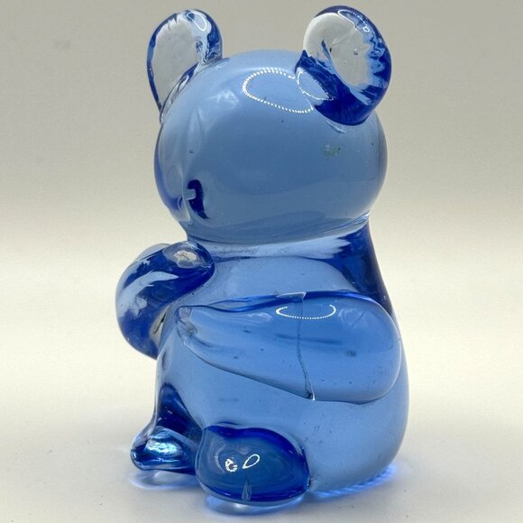 VTG Art Glass Blue Koala Panda Bear Paperweight Hand Blown Teddy Bear Figurine - Picture 2 of 11
